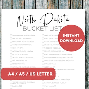 Lista de deseos imprimible de Dakota del Norte Lista de verificación del planificador de viajes de los 50 estados de Estados Unidos Lista de aventuras de viaje de Dakota del Norte