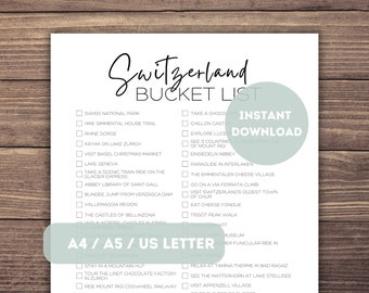 Switzerland Bucket List Printable | Switzerland Travel List Planner | Travel Adventure Checklist | Europe Trip | World Travel Gift