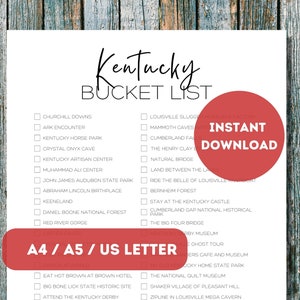 Kentucky Bucket List zum Ausdrucken | Amerikas 50 Staaten Reiseplaner-Checkliste | Kentucky Travel Adventure Liste | DIN A4 | DIN A5 | US Letter
