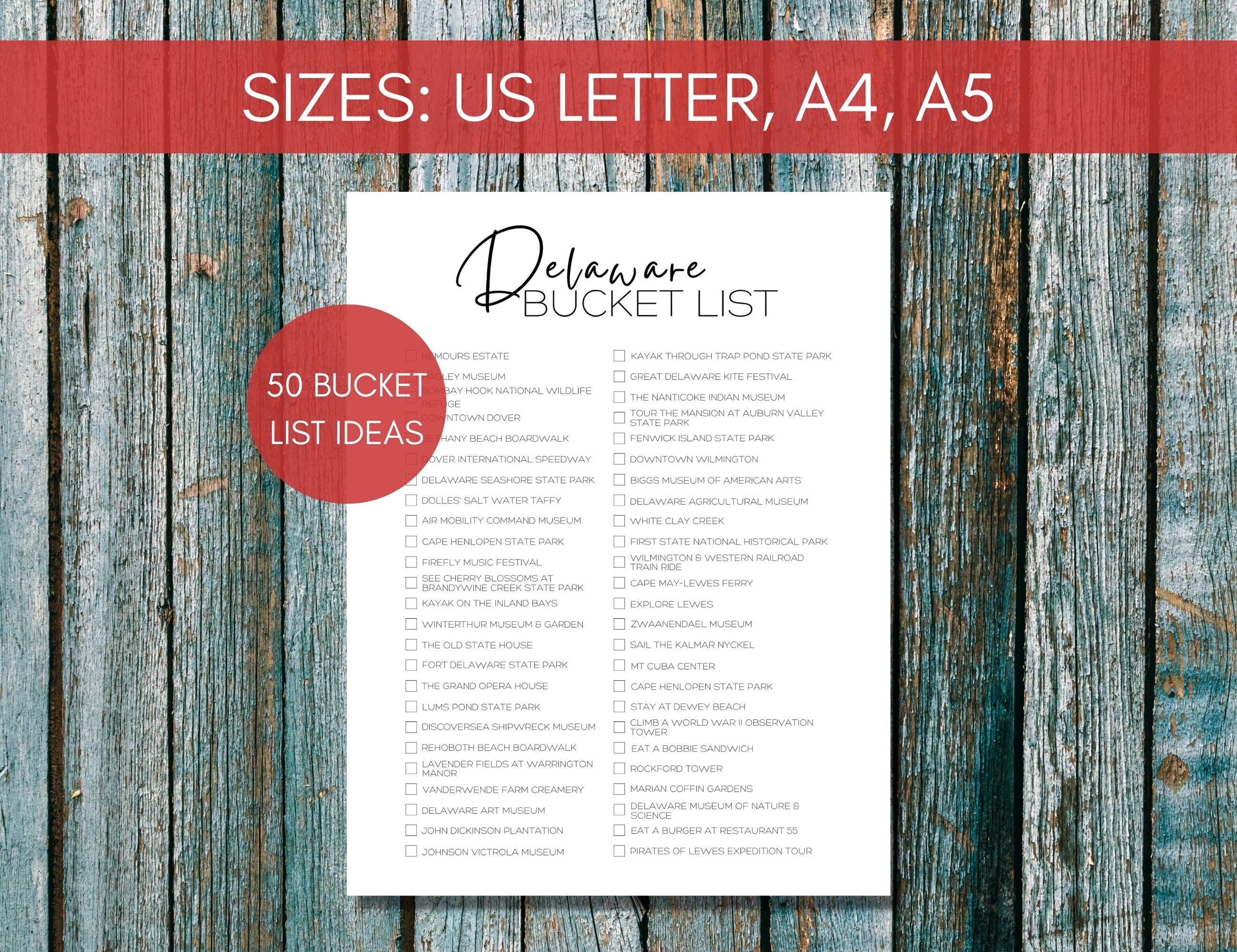 Delaware Bucket List Printable | America's 50 States Travel Planner Checklist | Delaware Travel ... - Delaware Road Trip Guide