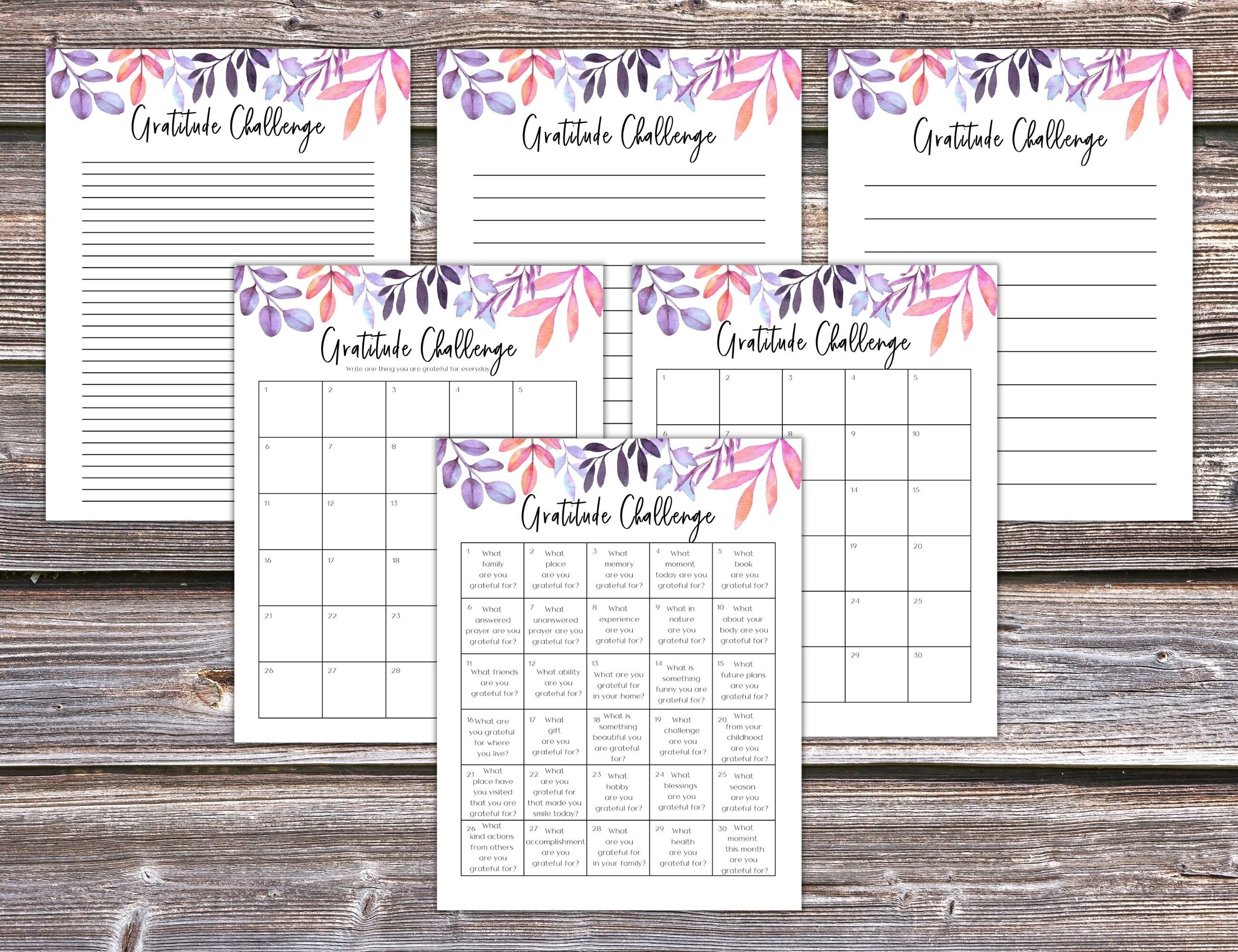 30 Day Gratitude Challenge Printable Monthly Challenge Tracker ...