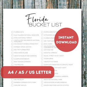 Florida Bucket List Printable | Amerikas 50 Staaten Reiseplaner Checkliste | Florida Reise Abenteuer Liste | A4 | A5 | US Letter