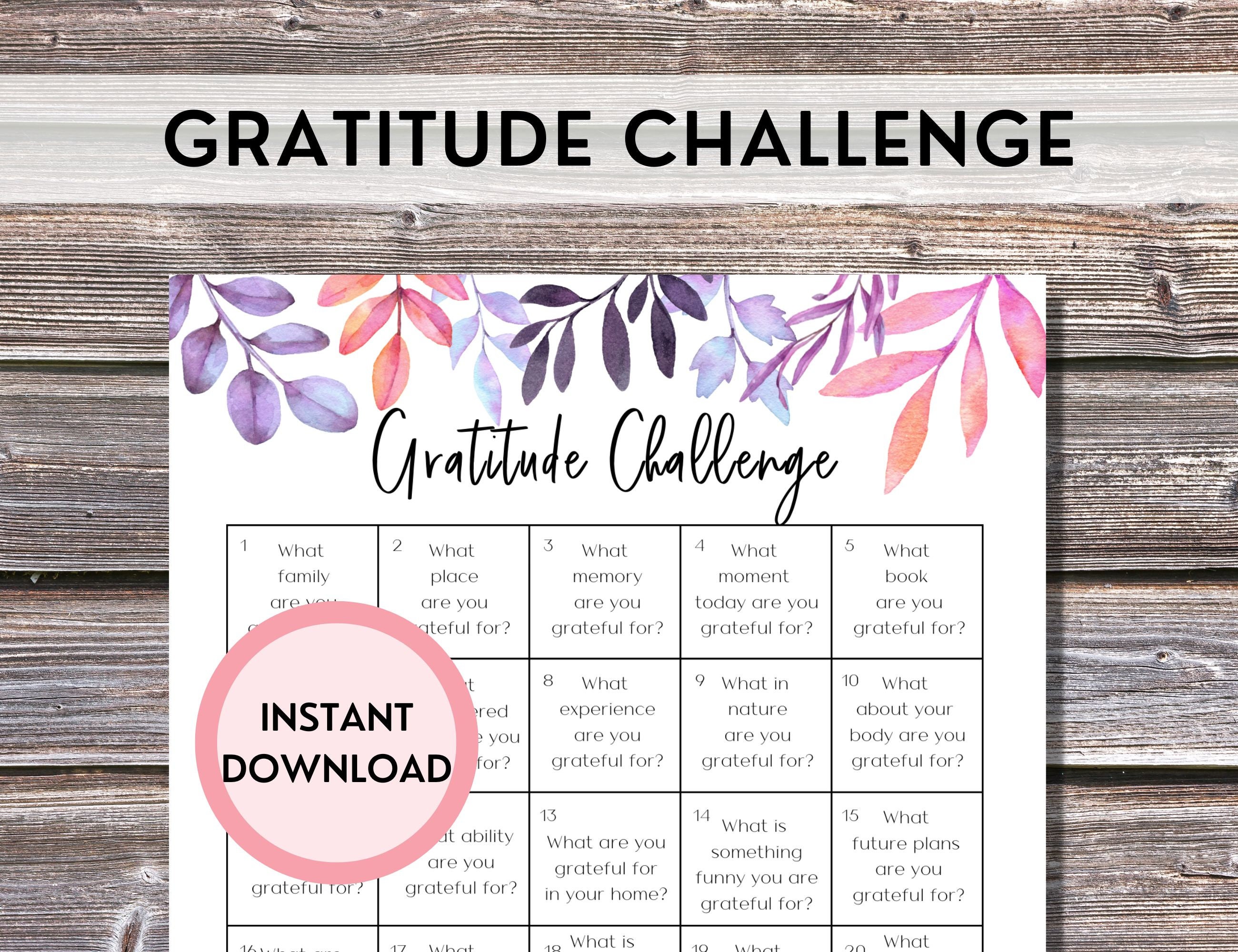 30 Day Gratitude Challenge Printable | Monthly Challenge Tracker ...
