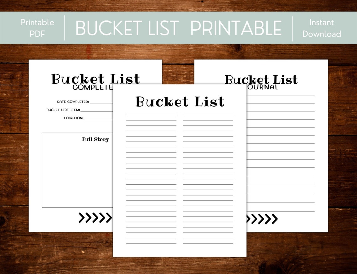 Printable Bucket List PDF Blank DIY Bucket List Goal Etsy