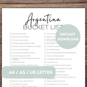 Lista de deseos de Argentina imprimible / Planificador de listas de viajes de Argentina / Lista de verificación de aventuras de viajes / Viaje a América Latina / Regalo de viajes mundiales