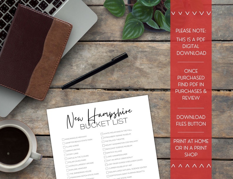 New Hampshire Bucket List Printable America's 50 States Travel Planner