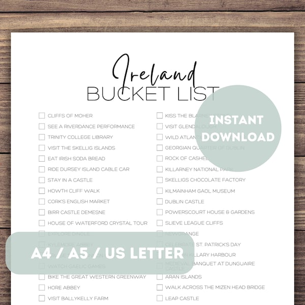 Ireland Bucket List Printable | Ireland Travel Planner Checklist | Ireland Travel Adventure List | Europe Travel List