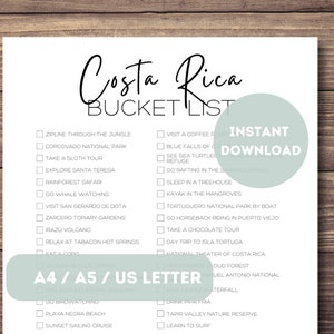 Lista de deseos de Costa Rica imprimible / Lista de verificación del planificador de viajes de Costa Rica / Lista de aventuras de viajes de Costa Rica
