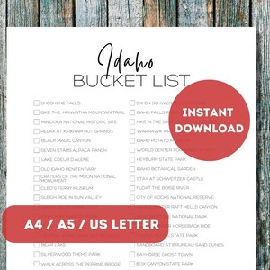 Idaho Bucket List Printable | 50 Staaten Reise Checkliste | Idaho Bucket List Planer | Reise Abenteuer To Do Liste | A4 | A5 | US Letter