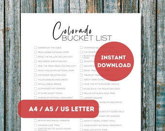 Colorado Bucket List Printable | America's 50 States Travel Planner Checklist | Colorado Travel Adventure List | A4 | A5 | US Letter