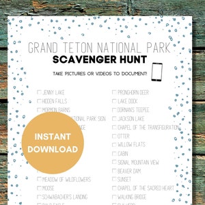 Grand Teton National Park Foto Schnitzeljagd | US Nationalpark Reise Spiele | Familien-Roadtrip-Spiele zum Ausdrucken