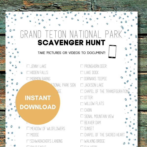 Grand Teton National Park Photo Scavenger Hunt | US National Park Travel Games | Family Road Trip Printable Games