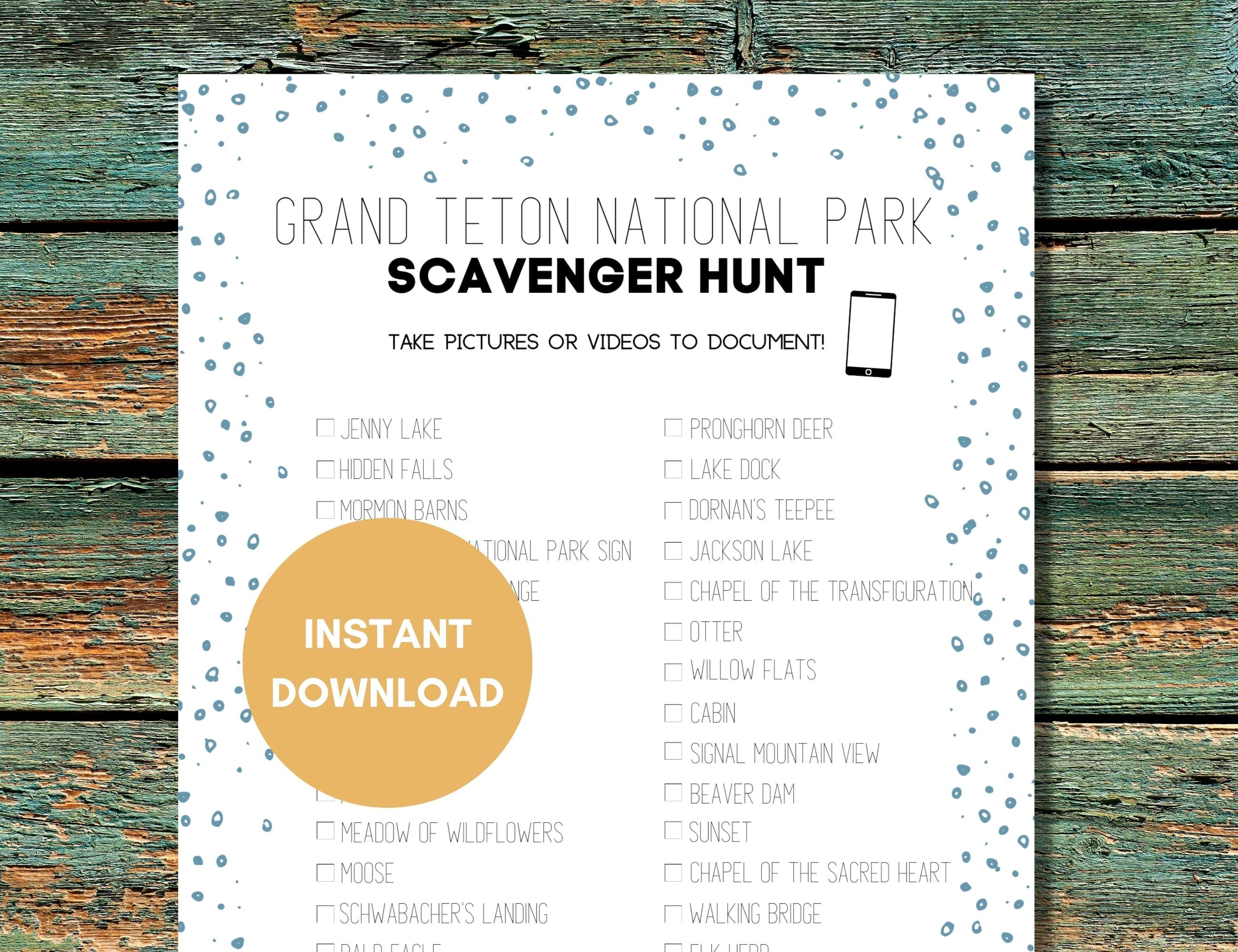 Grand Teton National Park Photo Scavenger Hunt | US National Park Travel Games | Family Road Trip Printable Games