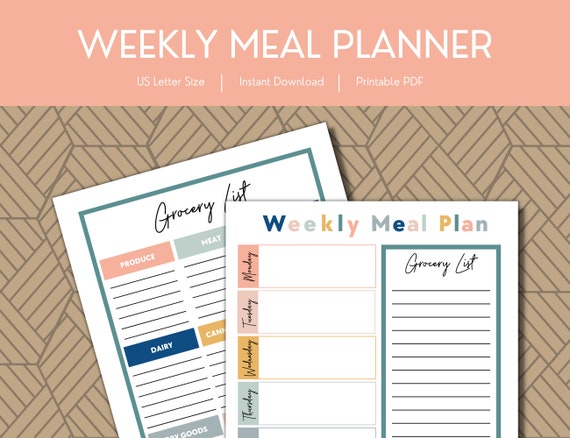 Weely Meal Planner Printable Food Menu Planner Digital - Etsy