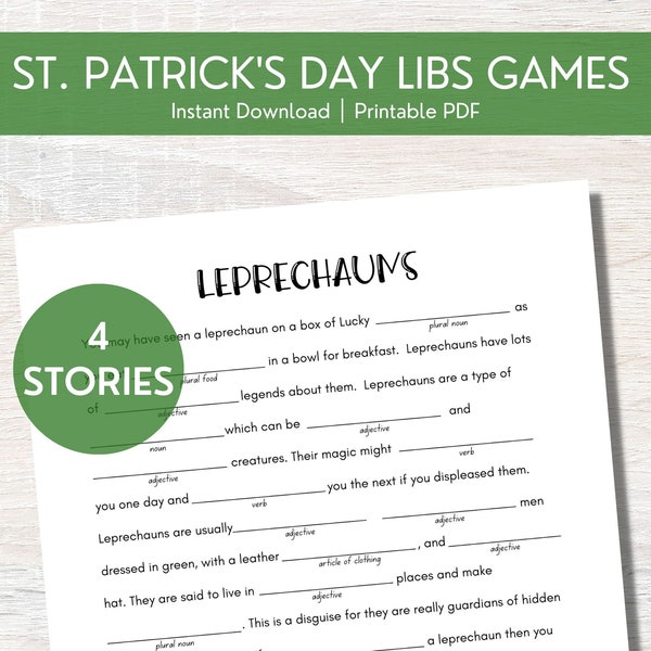 St. Patrick's Day Libs Word Game Printable St. Patrick's Day Game Funny Fill in the Blank Word Game for Family Game Night