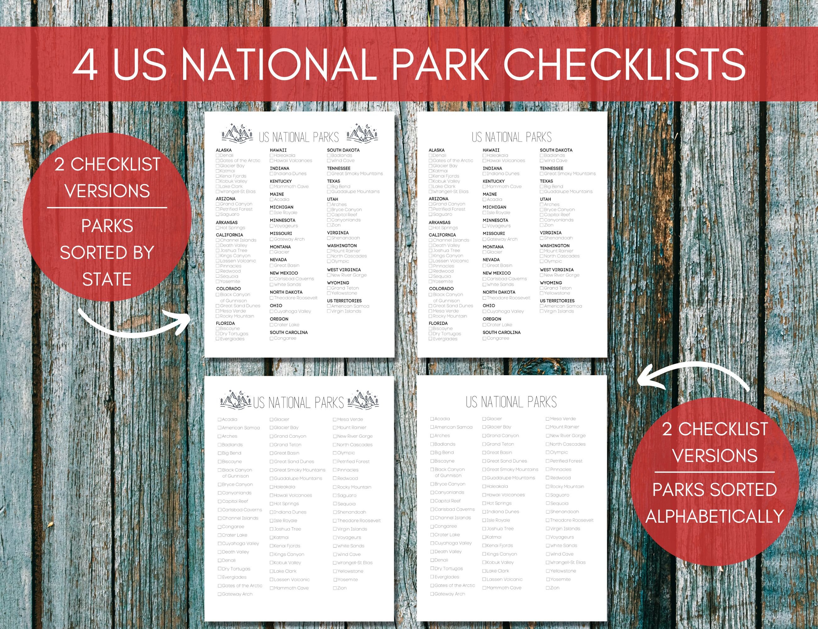 US Bucket List Printable America's National Parks Checklist 50 State