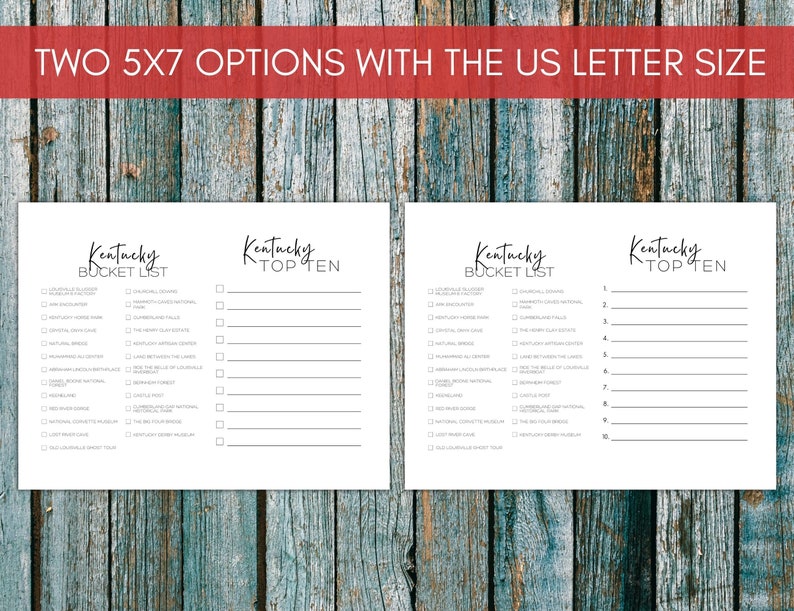 Kentucky Bucket List Printable America's 50 States Travel Planner