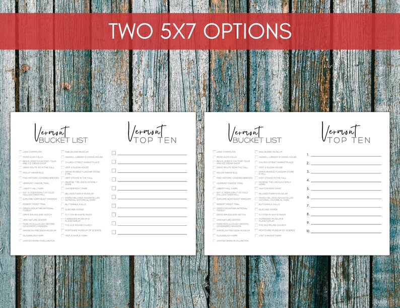 Vermont Bucket List Printable America's 50 States Travel Etsy
