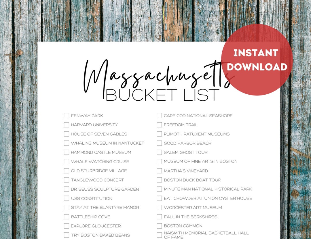 Massachusetts Bucket List Printable America's 50 States Etsy