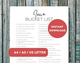 Lista dei desideri stampabile per le vacanze in Iowa / Pianificatore di viaggio con lista dei desideri / Lista di controllo per le vacanze in famiglia / Tracker delle avventure di viaggio in Iowa / A4 / A5 / Lettera USA