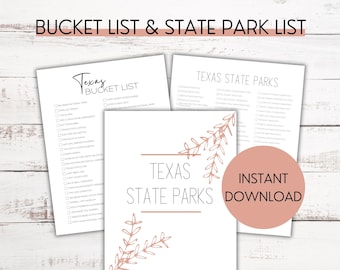May include: Printable checklist for a Texas bucket list and state parks. The checklist includes a list of places to visit in Texas, such as Big Bend National Park, Fort Worth Stockyards, and the Alamo. The checklist also includes a list of Texas state parks, such as Big Bend Ranch State Park, Caprock Canyon State Park, and Enchanted Rock State Natural Area.