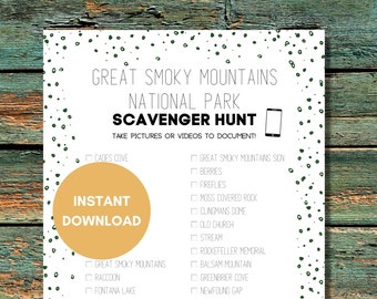 Great Smoky Mountains Nationalpark Foto Schnitzeljagd | US Nationalpark Reise Spiele | Familienspiel zum Ausdrucken