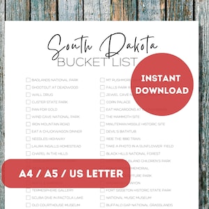South Dakota Bucket List zum Ausdrucken | Amerikas 50 Staaten Reiseplaner-Checkliste | South Dakota Travel Adventure Liste