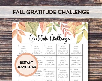 30 Day Gratitude Challenge Printable | Monthly Challenge Tracker | Thankfulness PDF