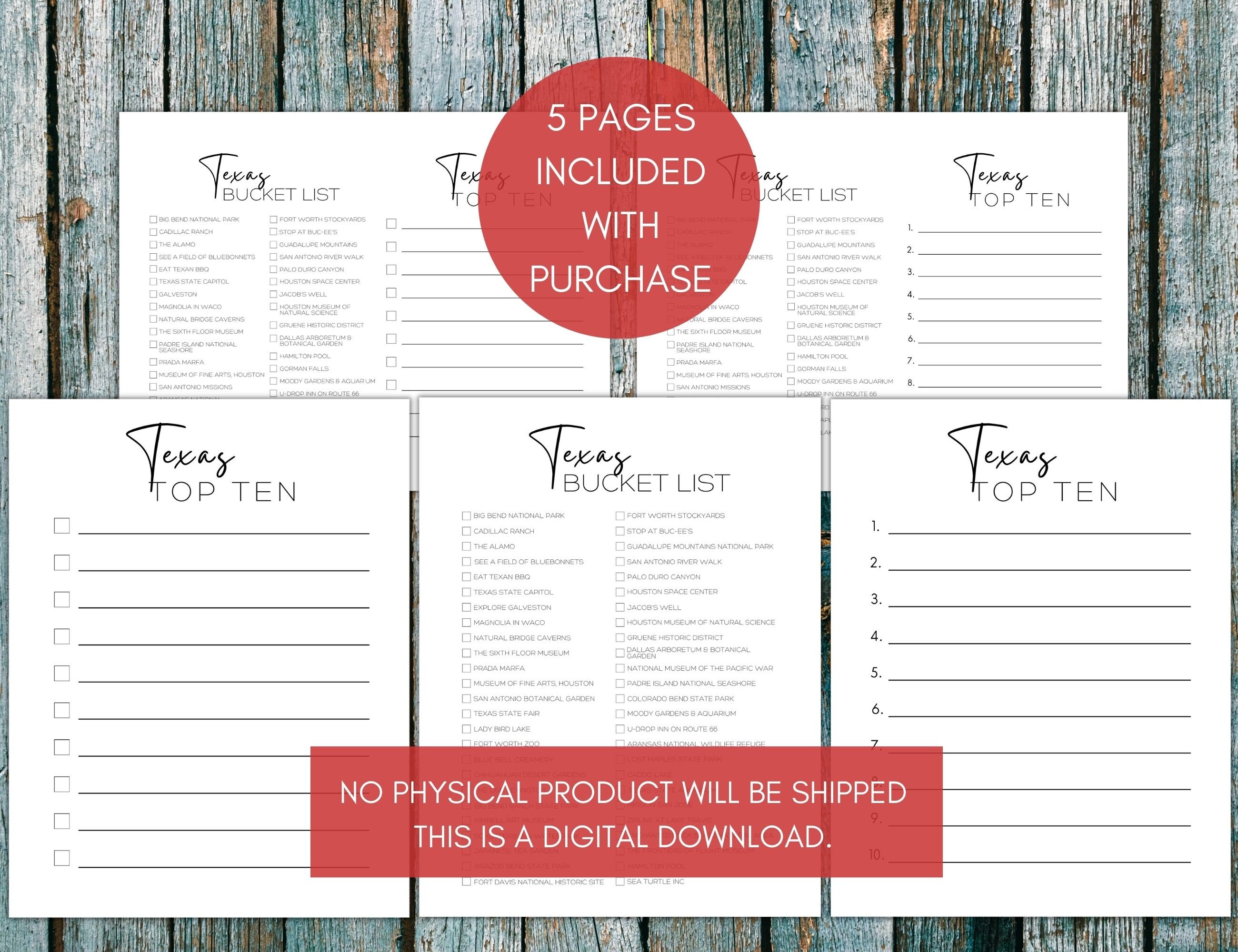 Texas Bucket List Printable | America's 50 States Travel Planner ...