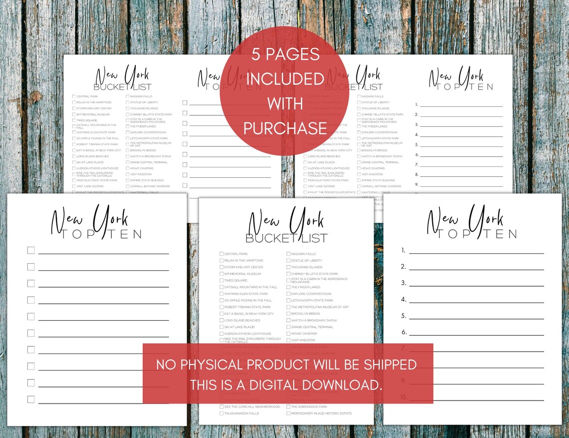 New York Bucket List Printable America's 50 States - Etsy