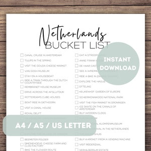 Niederlande Bucket List Printable | Niederlande Reiseplaner Checkliste | Europa Reise Abenteuer Liste