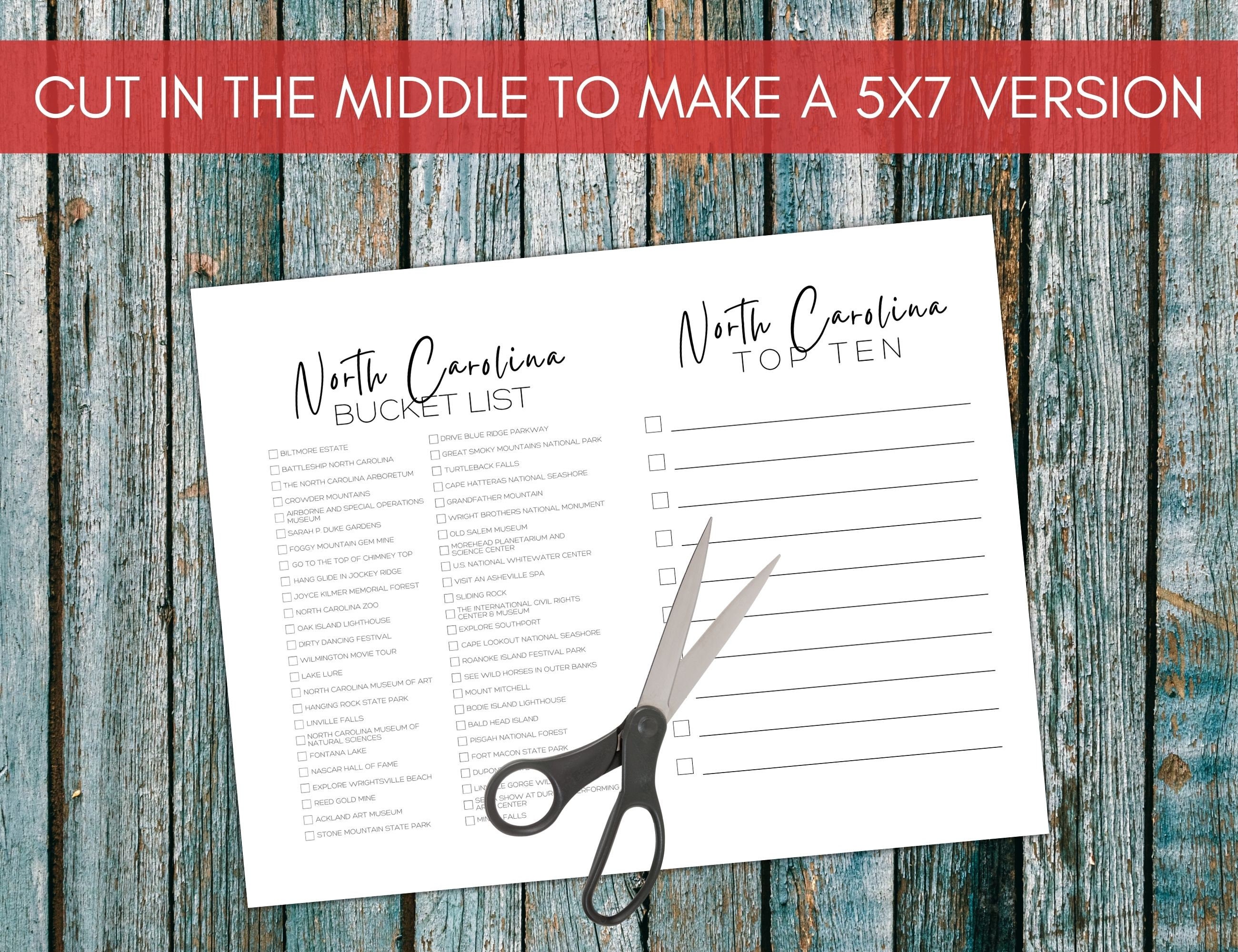 North Carolina Bucket List Printable America's 50 States Travel Planner