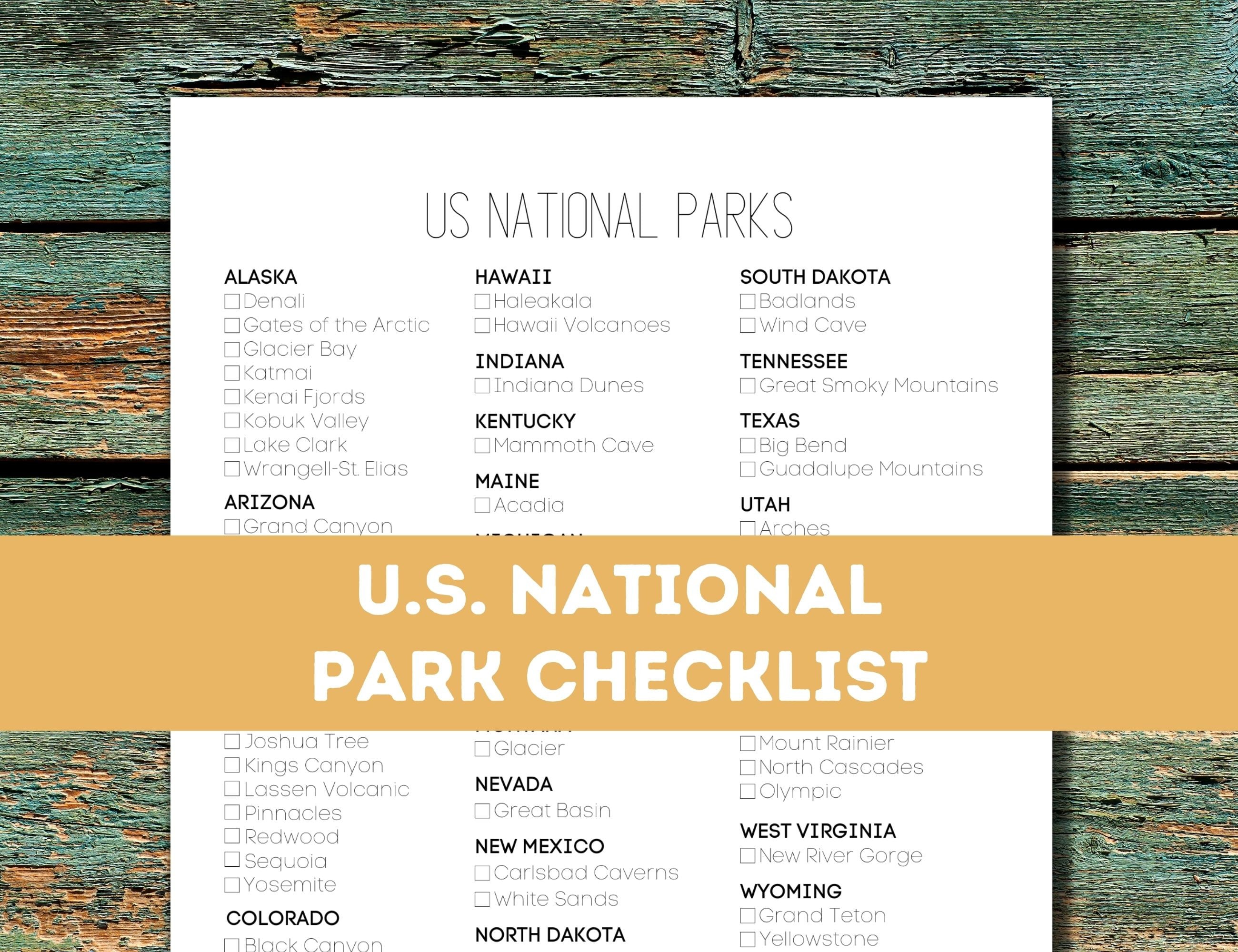 US National Park Checklist Printable | 63 Parks 2024 Complete List National Parks Bucket List | Checklist for National Park Lovers