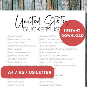 US Bucket List Printable | Amerikas 50 Staaten Reiseplaner Checkliste | USA Travel Adventure List