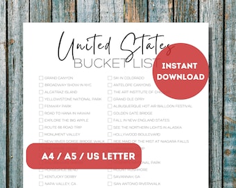 US Bucket List Printable | America&#39;s 50 States Travel Planner Checklist | United States Travel Adventure List