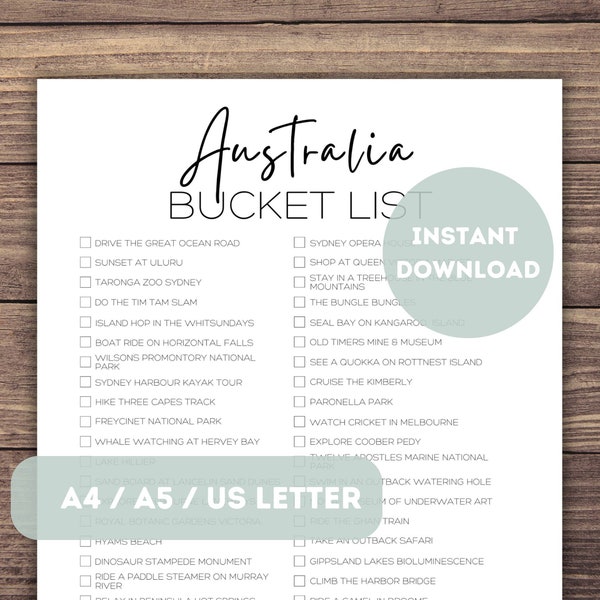 Australia Bucket List Printable | Australia Travel Planner Checklist | Australia Travel Adventure List