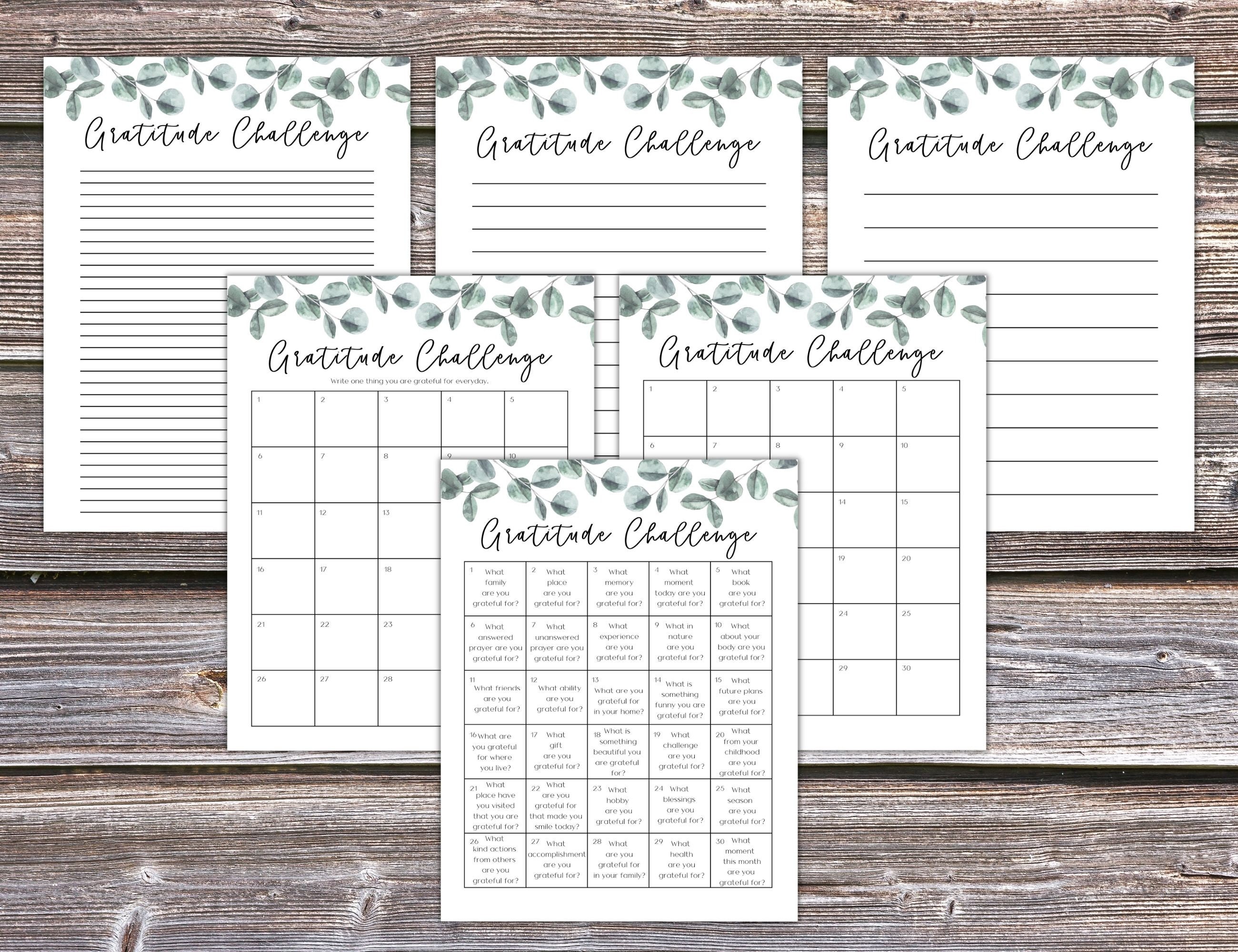 30 Day Gratitude Challenge Printable Monthly Challenge Tracker ...
