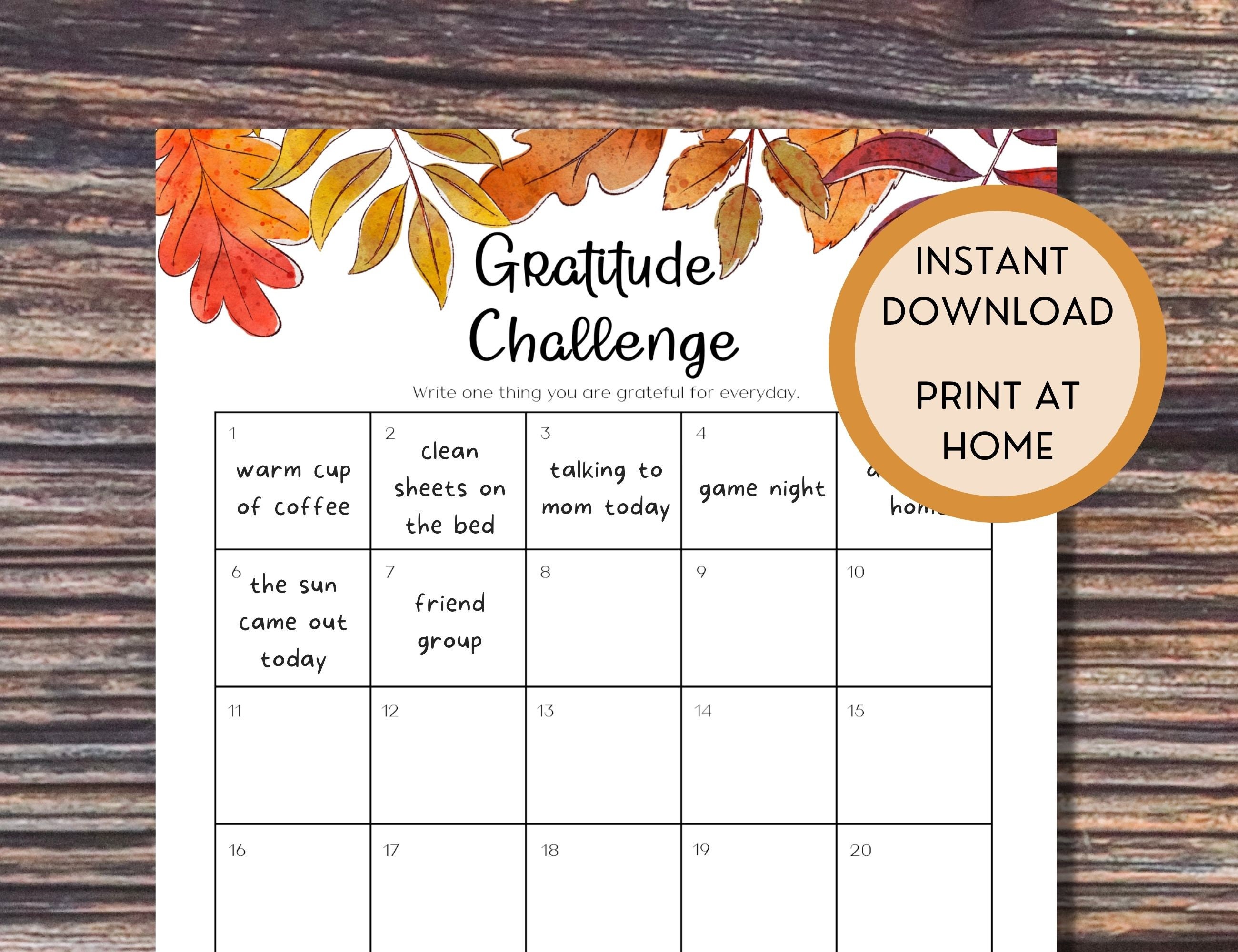 30 Day Gratitude Challenge Printable Monthly Challenge Tracker ...