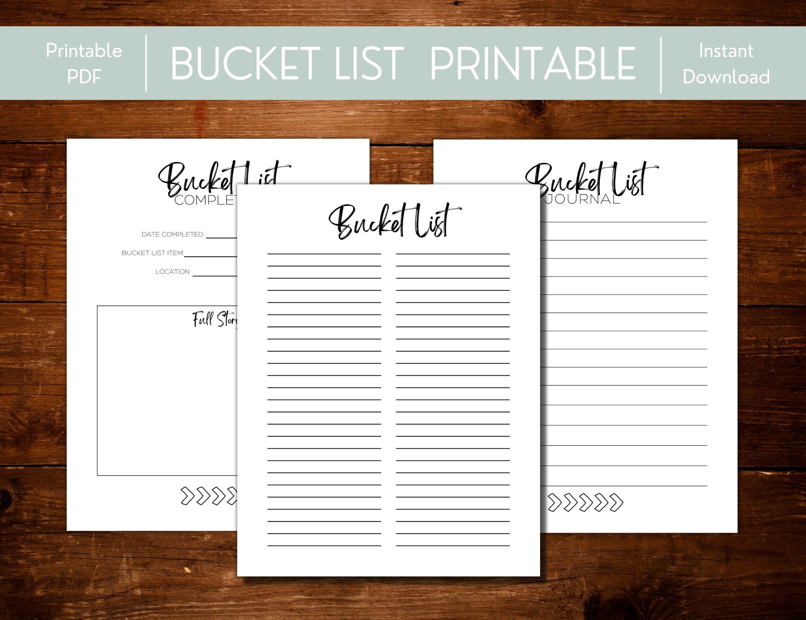 Printable Bucket List PDF Blank DIY Bucket List Goal Planner Checklist