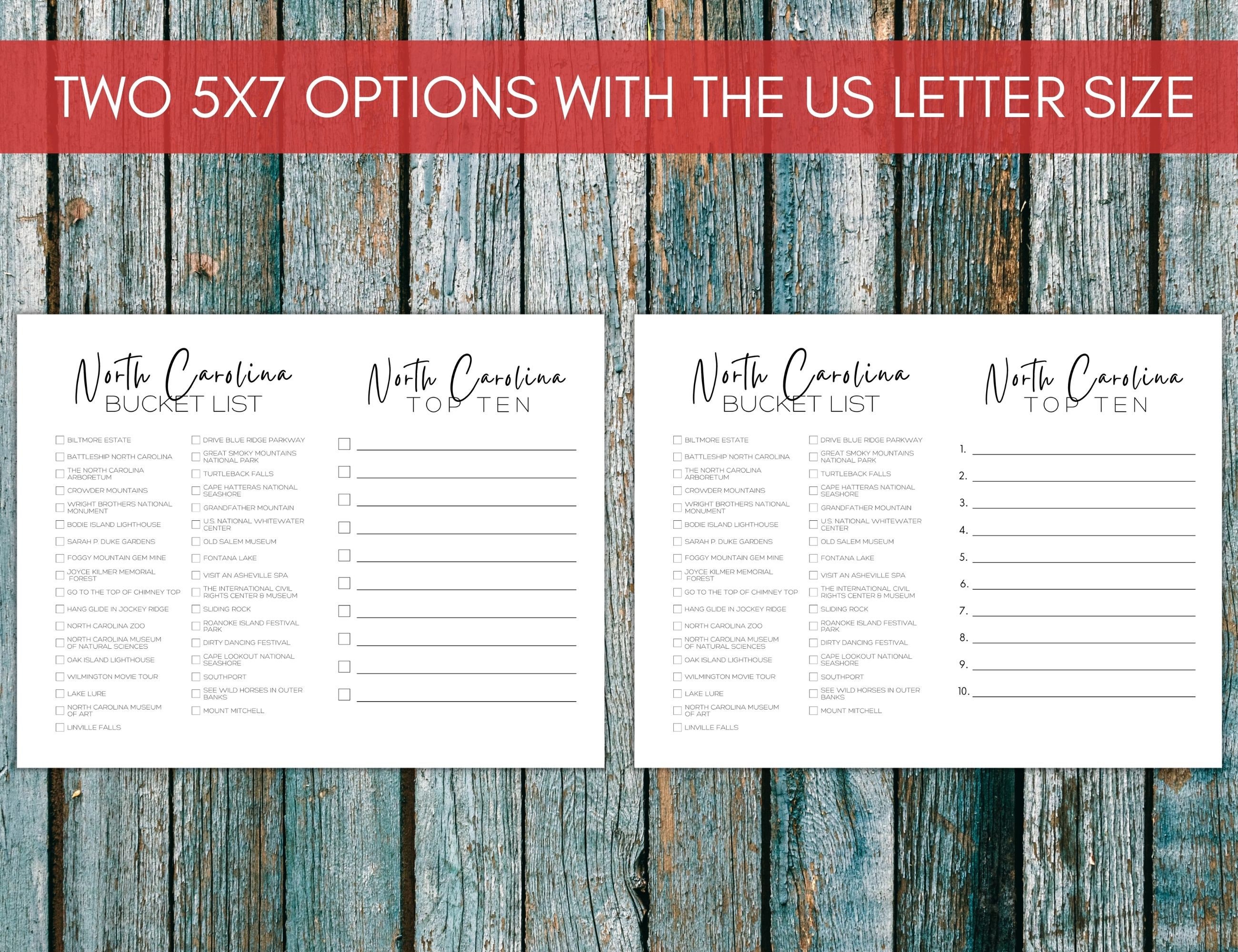 North Carolina Bucket List Printable America's 50 States Travel Planner