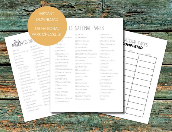 US National Park Checklist Printable Family Travel Goals - Etsy