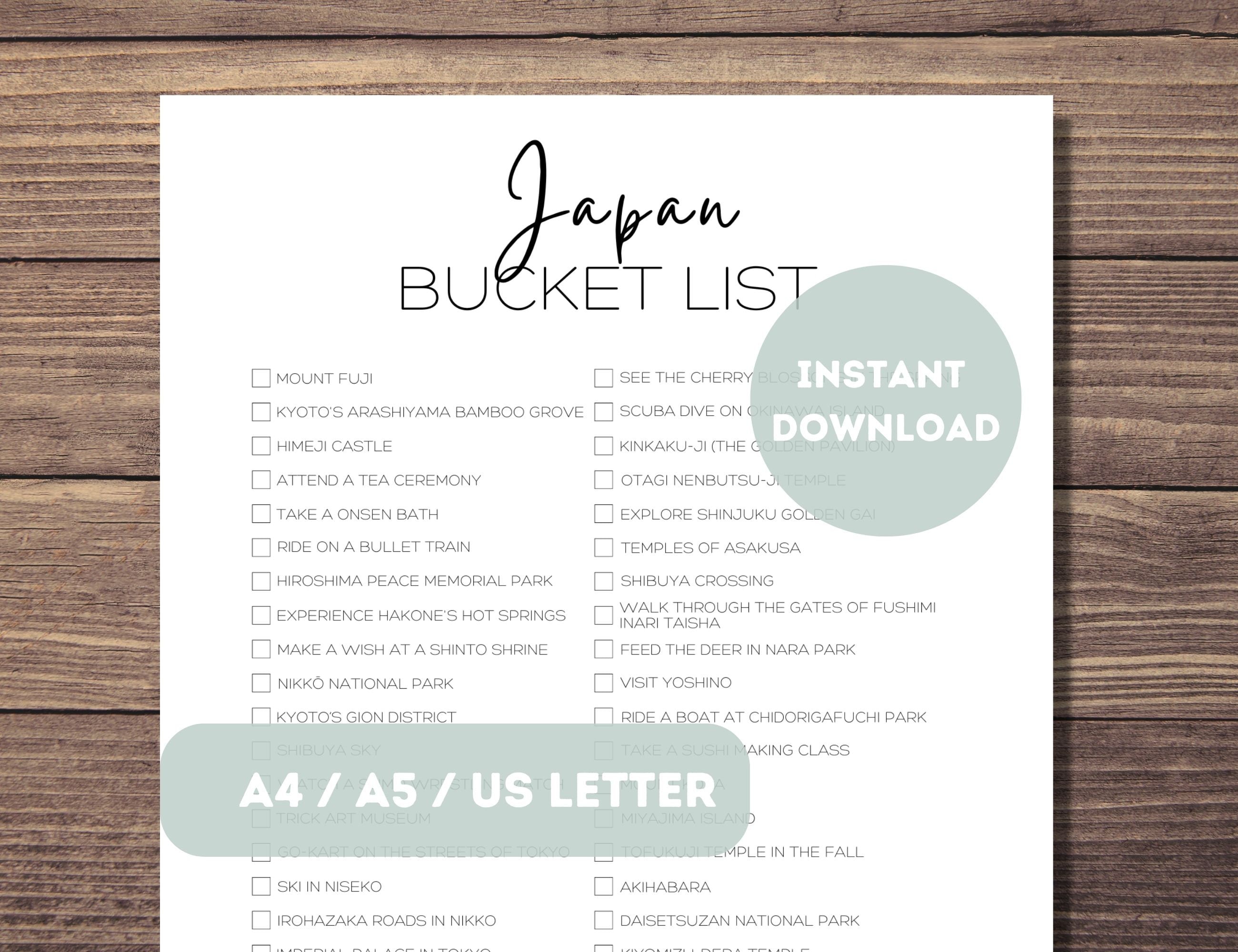 Japan Bucket List Printable | Japan Travel Planner Checklist | Japan Travel  Adventure List - Etsy, image size:2600x2000