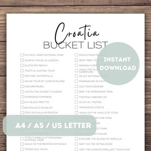Kroatien Bucket List zum Ausdrucken | Kroatien Reiseplaner Checkliste | Kroatien Reise Abenteuer Liste | Europa Reise