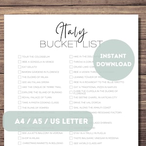 Italien Bucket List zum Ausdrucken | Italien Reiseplaner | Reise Abenteuer Checkliste | Weltreise Geschenk