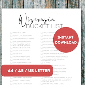 Wisconsin Bucket List zum Ausdrucken | Amerikas 50 Staaten Reiseplaner-Checkliste | Wisconsin Travel Adventure Liste