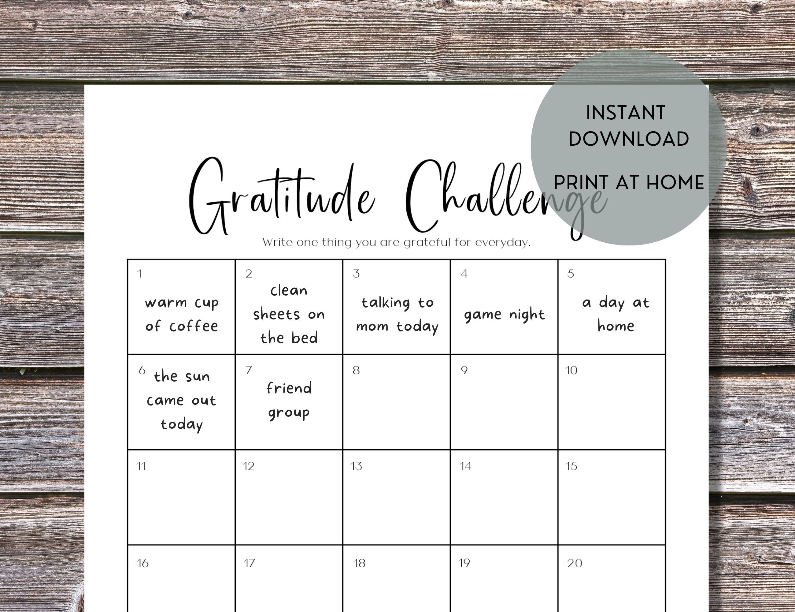 30 Day Gratitude Challenge Printable | Monthly Challenge Tracker ...