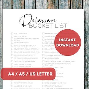 Delaware Bucket List zum Ausdrucken | Amerikas 50 Staaten Reiseplaner-Checkliste | Delaware Travel Adventure List | DIN A4 | DIN A5 | US Letter