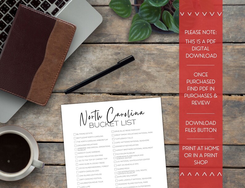 North Carolina Bucket List Printable America's 50 States Travel Planner