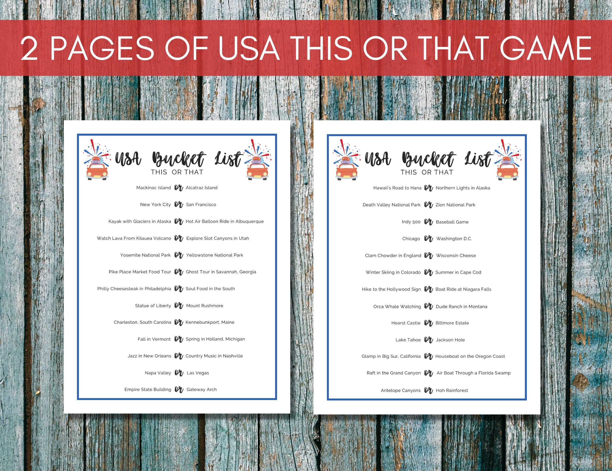 US Bucket List Printable America's National Parks Checklist 50 State