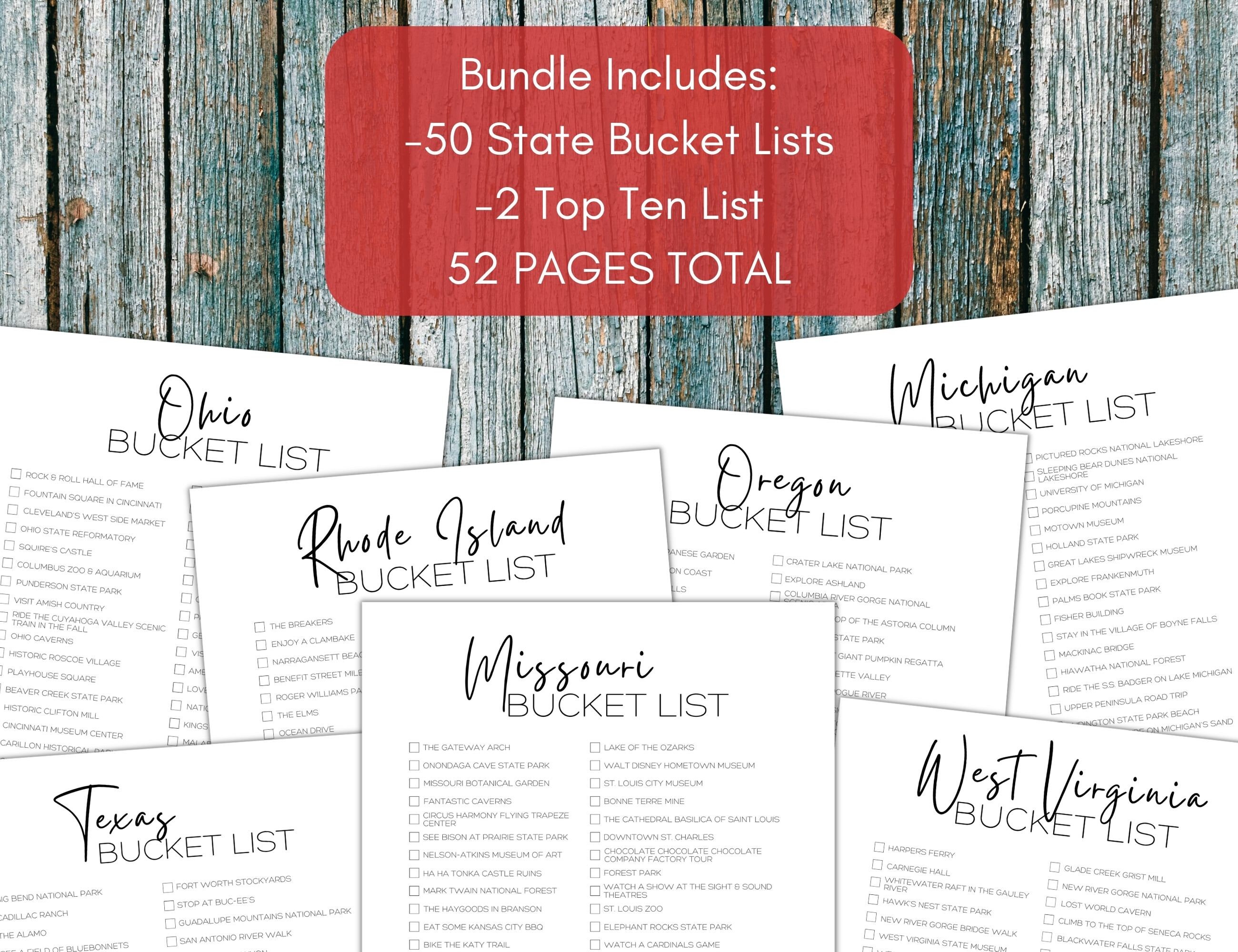 50 States Bucket List Printables Bundle United States Travel Etsy